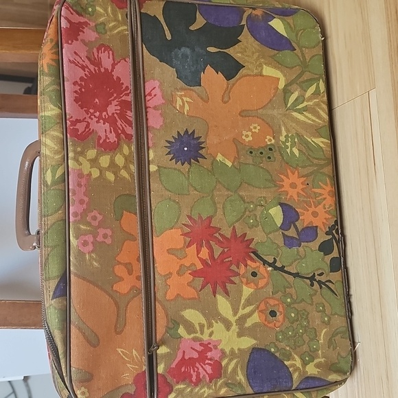 Vintage 70s Floral Mid Century Modern Travel Weekend Bag Small Suitcase - Picture 16 of 16